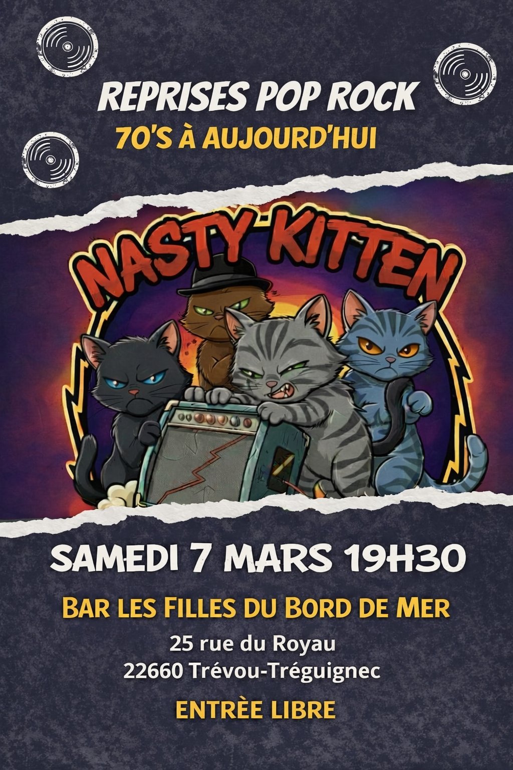 SAMEDI 07 MARS CONCERT POP ROCK :  NASTY KITTEN   aux 