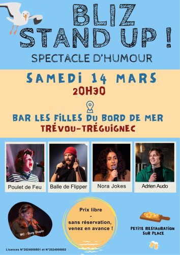 BLIZ STANDUP "spectacle d'humour" 20H30 samedi 14 mars Aux Filles du Bord de Mer au Royau