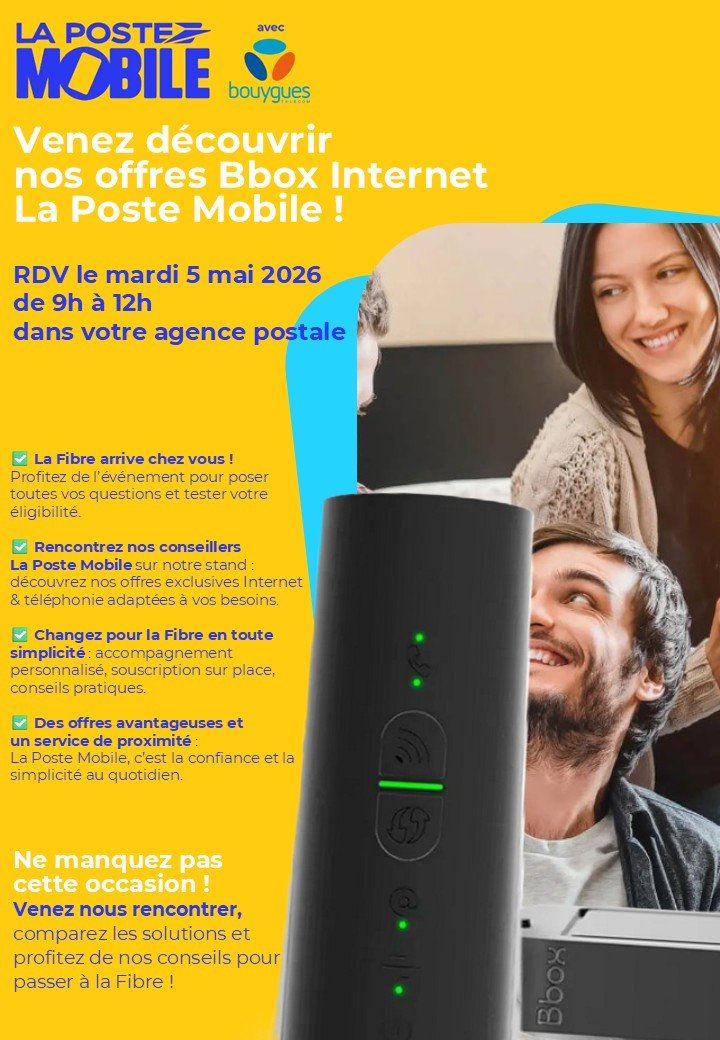📡 Arrivée de la fibre : découvrez les offres de l'agence postale communale le 5 mai