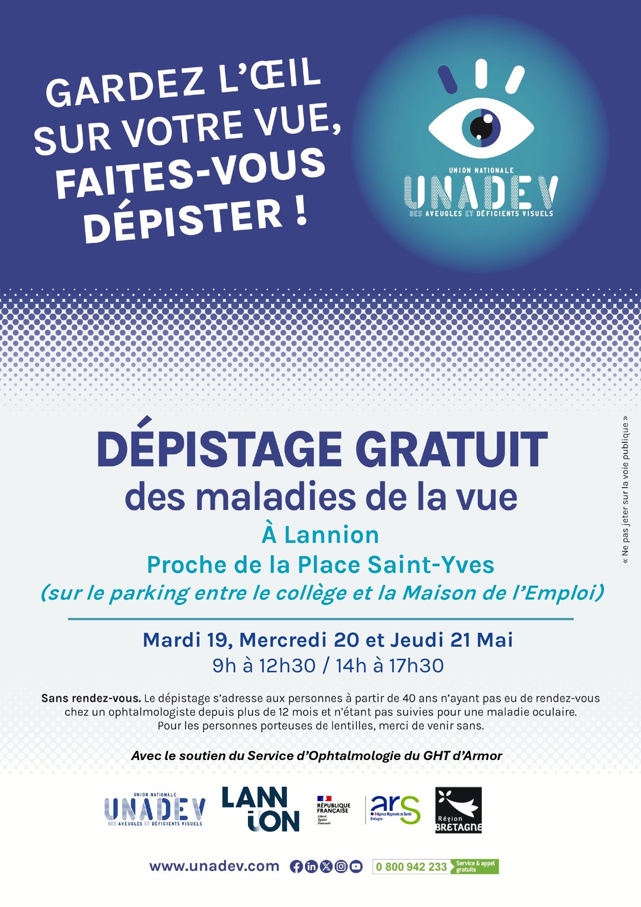 19, 20 et 21 mai : dépistage gratuit des maladies de la vue à Lannion