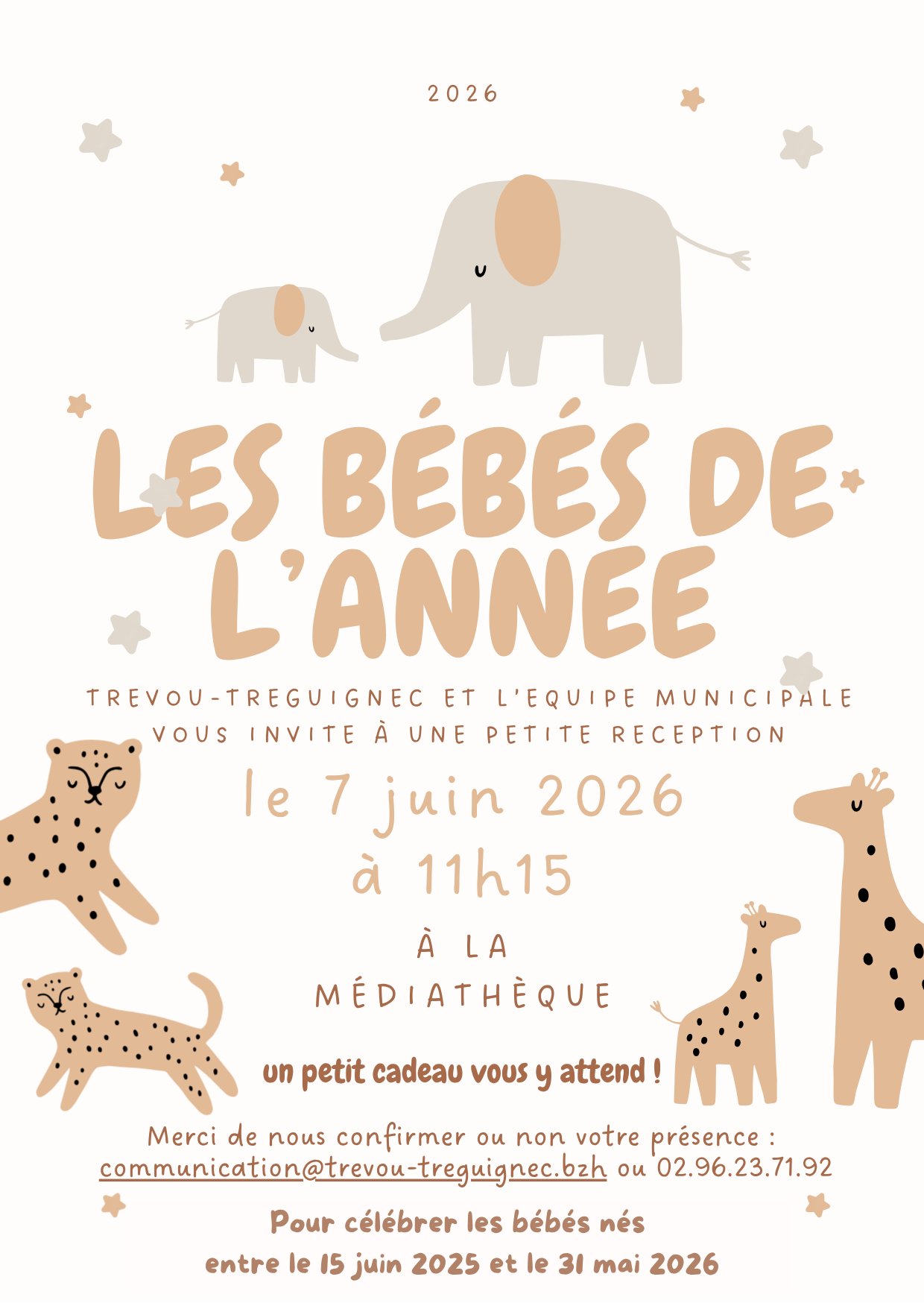 👶 L'équipe municipale de Trévou-Tréguignec invite les nouveaux bébés de la commune le 7 juin 2026