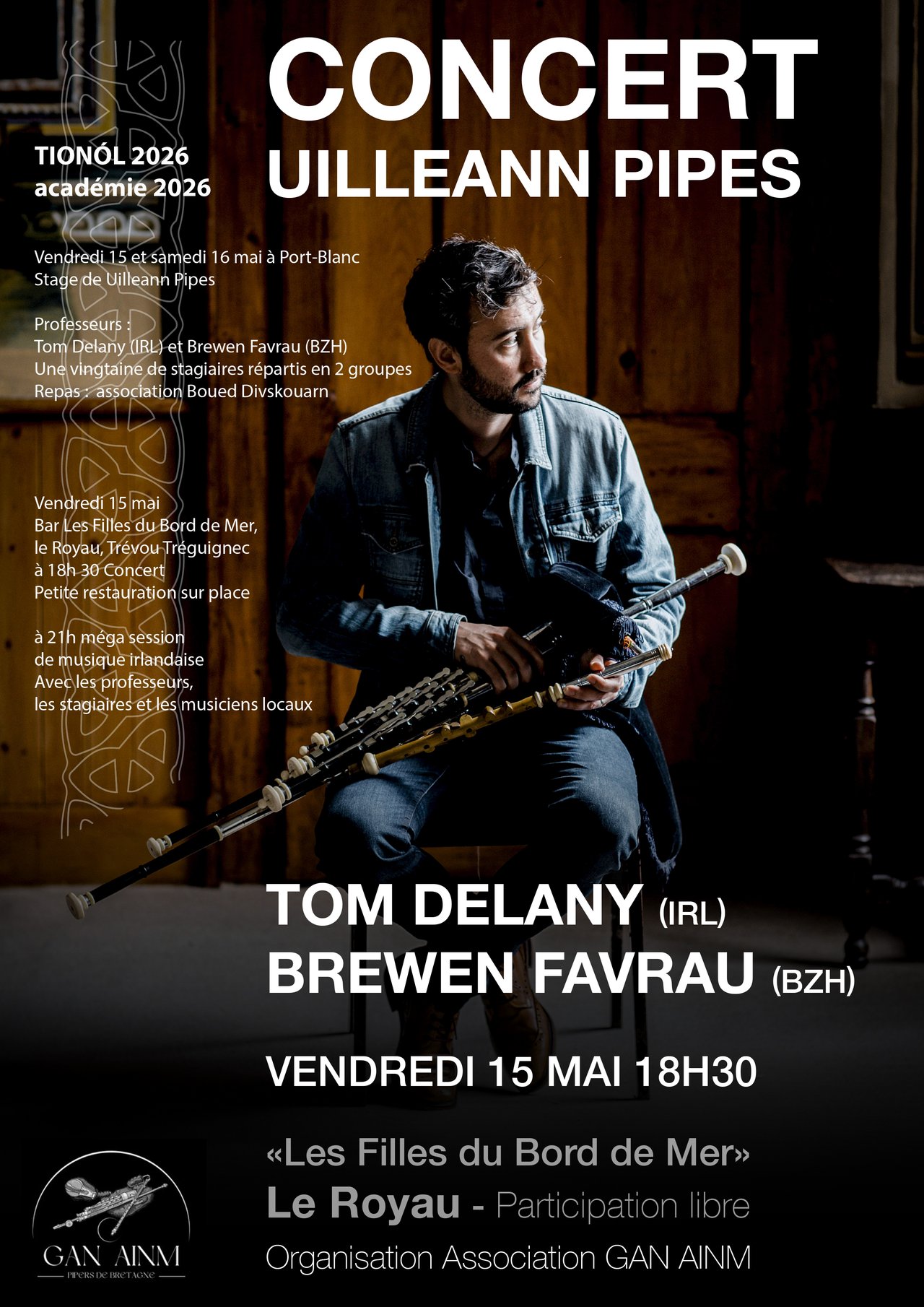 vendredi 15 mai  18h30 CONCERT UILLEANN PIPES avec TOM DELANY et BREWEN FAVRAU