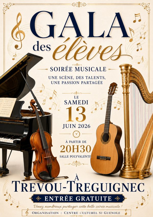 Samedi 13 juin à 20h30 : Gala des élèves de l'école de musique du Centre culturel de St Guénolé
