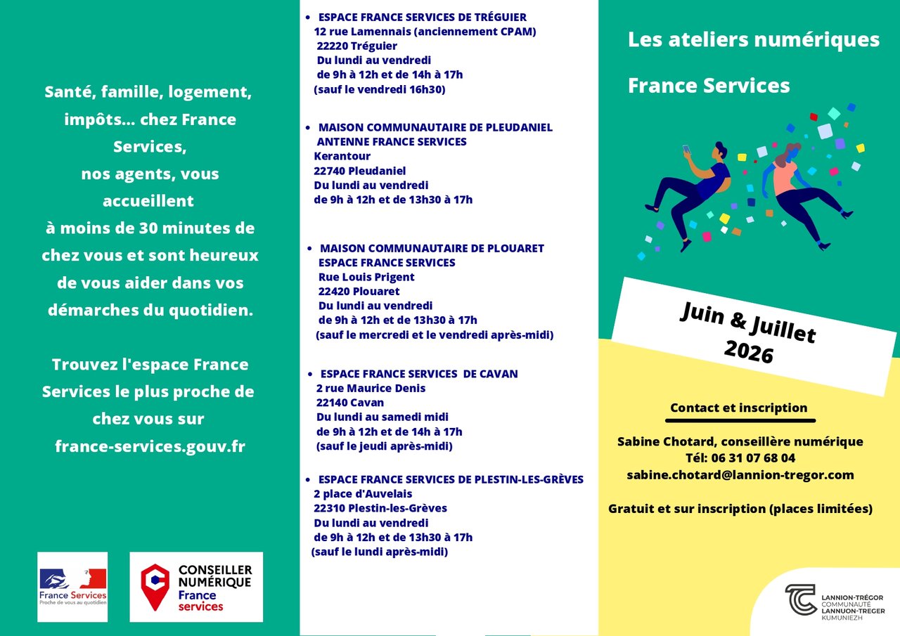 Ateliers numériques France Services - Juin et Juillet 2026