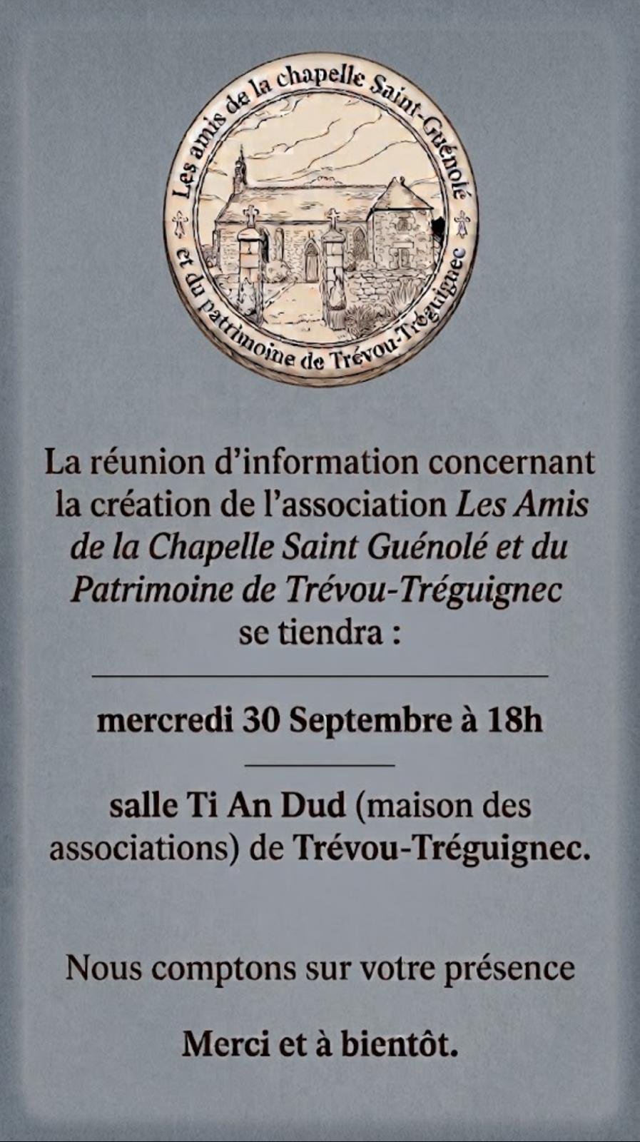 Création de l’association des Amis de la Chapelle St-Guénolé et du patrimoine de Trévou-Tréguignec