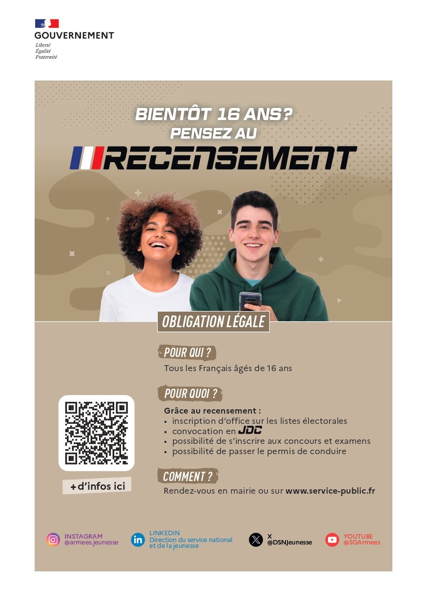 Bientôt 16 ans ? Pensez au recensement citoyen obligatoire !